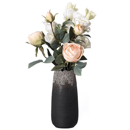 Uniquewise Contemporary Black Table Vase with Dripping Crystal Look and Scalloped Opening Design, 8 Inch QI004358.M